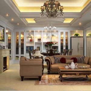 Trần thạch cao giật cấp phòng khách Vĩnh Tường
